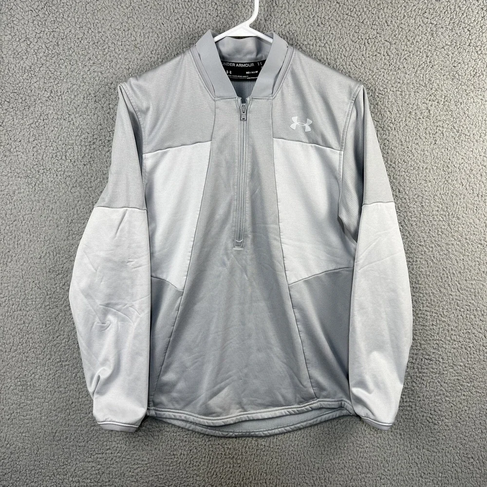 Under Armour Mens M Coldgear 1/2 Zip Fleece Athletic‎ Sweatshirt White Grey